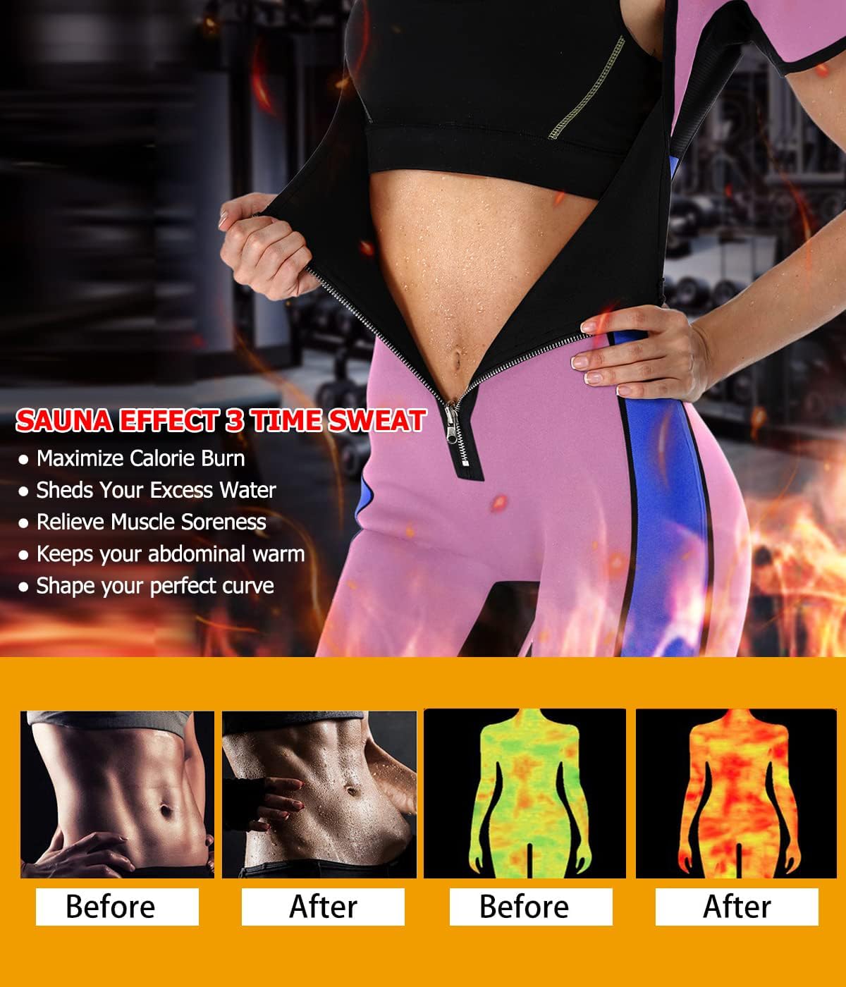 NonEcho Neoprene Sweat Sauna Suit Shaper for Women Slimming Full Body Shapewear Waist Trainer Workout Top with Sleeve