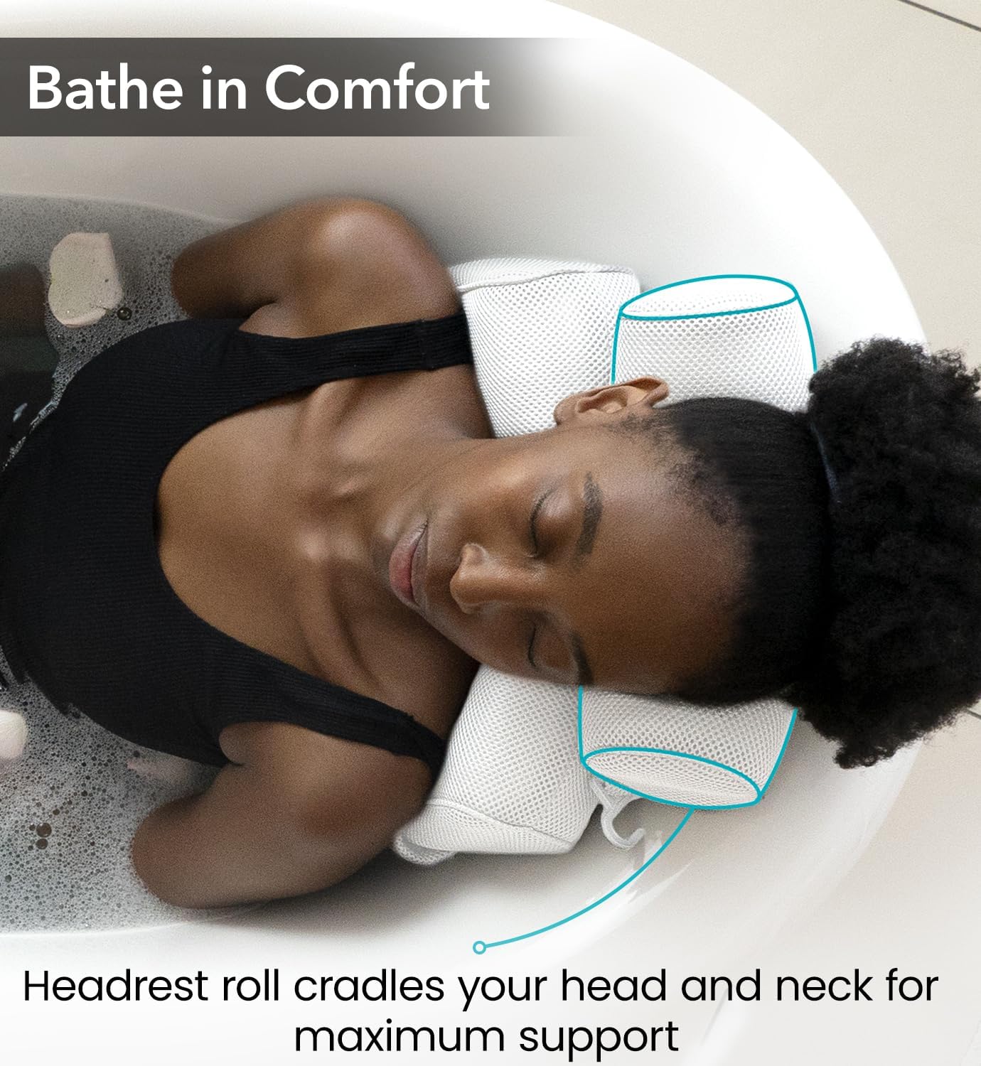 Everlasting Comfort Luxury Bath Pillows for Tub with Head and Neck Support - Non-Slip Bathtub Pillow with Suction Cups, Quick-Drying Mesh & Drying Hook - Jacuzzi & Bathtub Accessories for Women -White