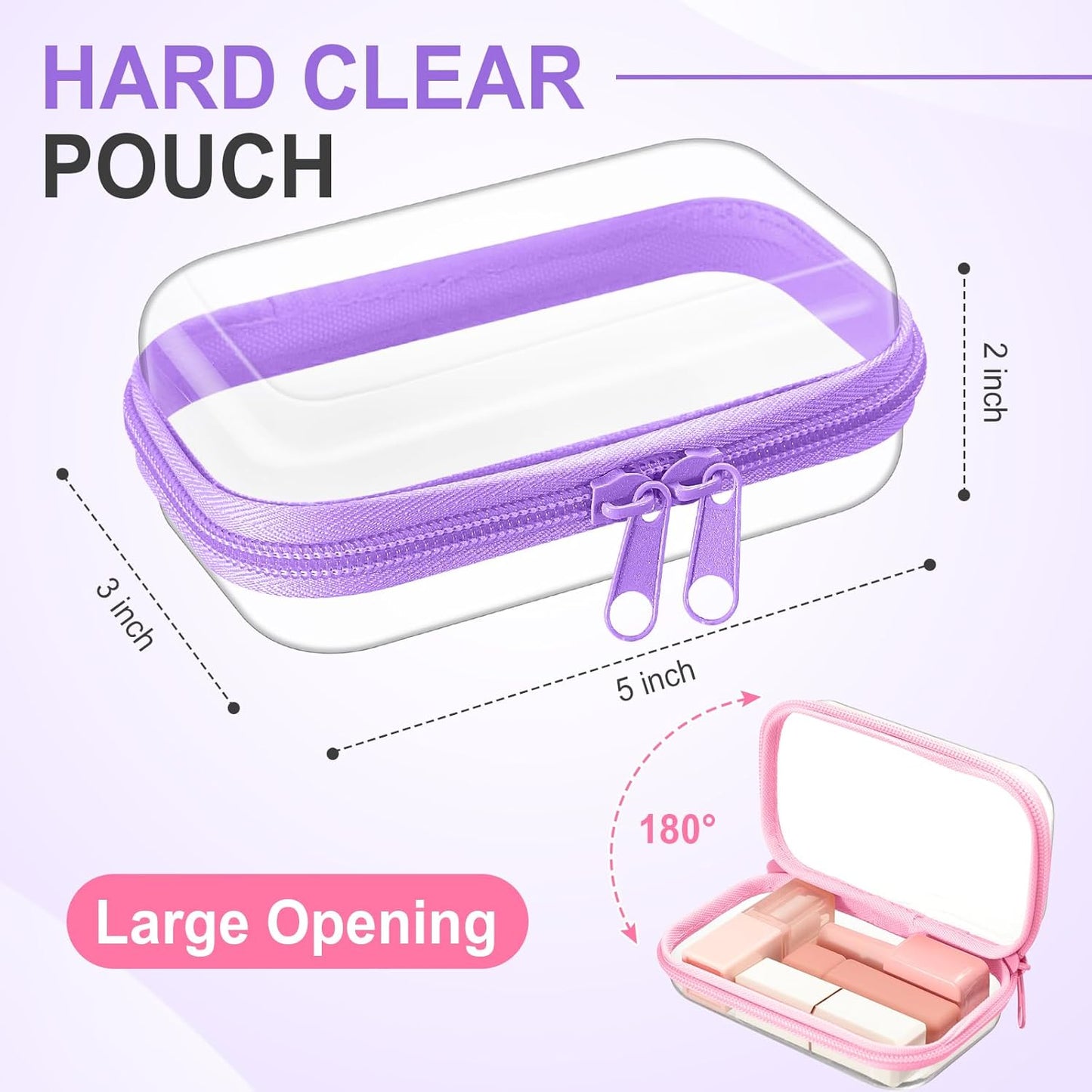 Sanwuta 6 Pcs Clear Hard Zipper Case Pencil Pouches Hard Plastic Zipper Pouches Makeup Bag Transparent Cases for Snacks Plastic Storage Organizer Box for Travel (Colorful,5 x 3 x 2 Inch)