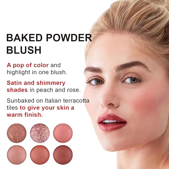 Baked Blush, Marbleized Blush for Cheeks, Shimmery Satin Finish Blushes Powder Palette, Buildable Color Natural Face Makeup Powder