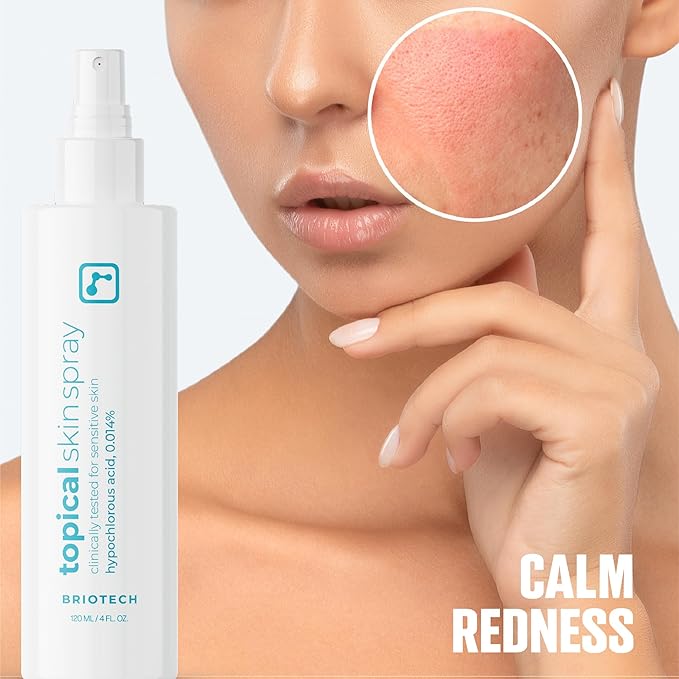 BRIOTECH Topical Skin Spray, Hypochlorous Acid Spray for Body & Face, Eyelid Cleanser, HOCl Facial Mist, Support Against Irritation, Calm Redness, Soothe Foot & Scalp, 8oz (2 Pack)