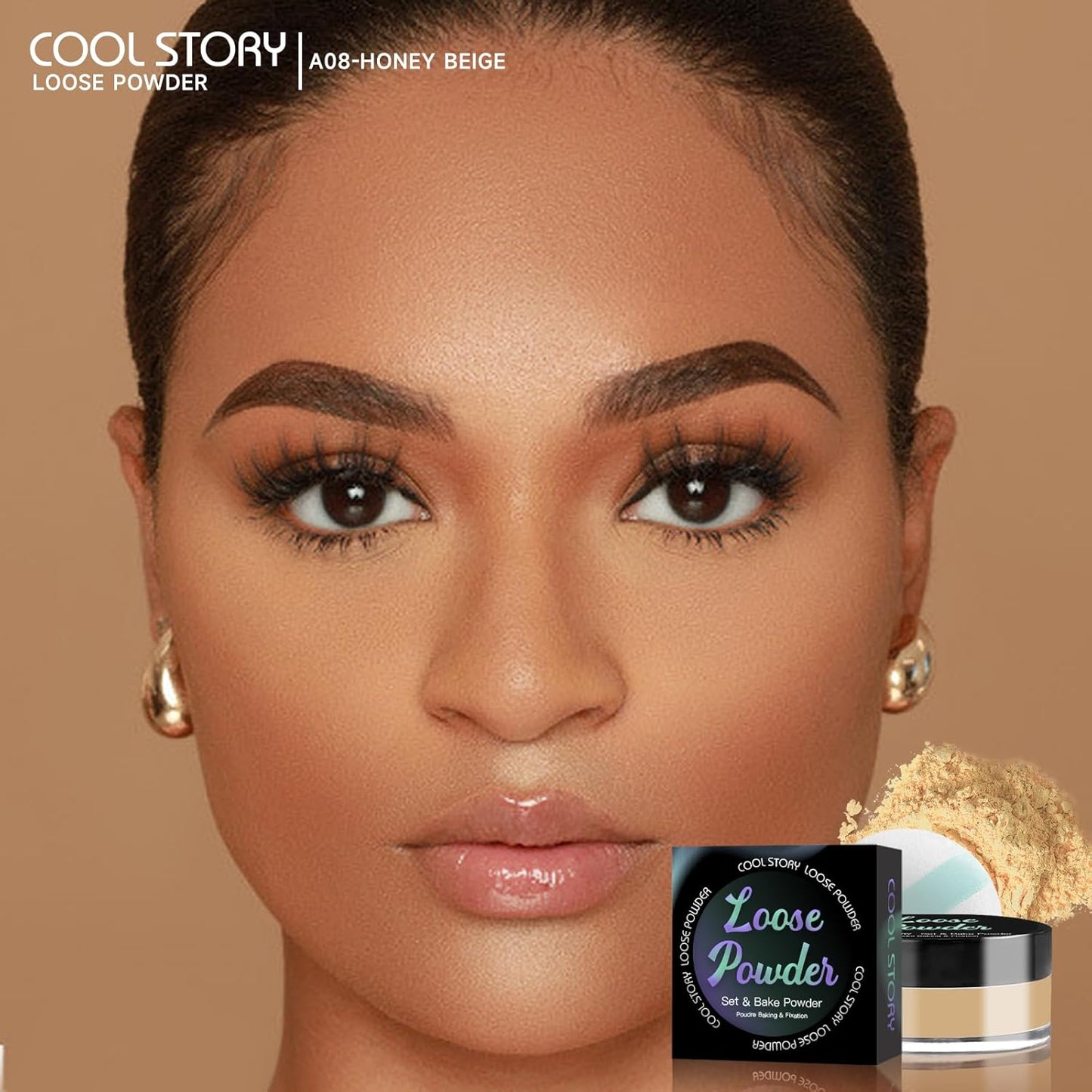 Loose Setting Powder, Bake Makeup Powder Full Coverage Matte Finish (Honey Beige, 6g/O.21oz)