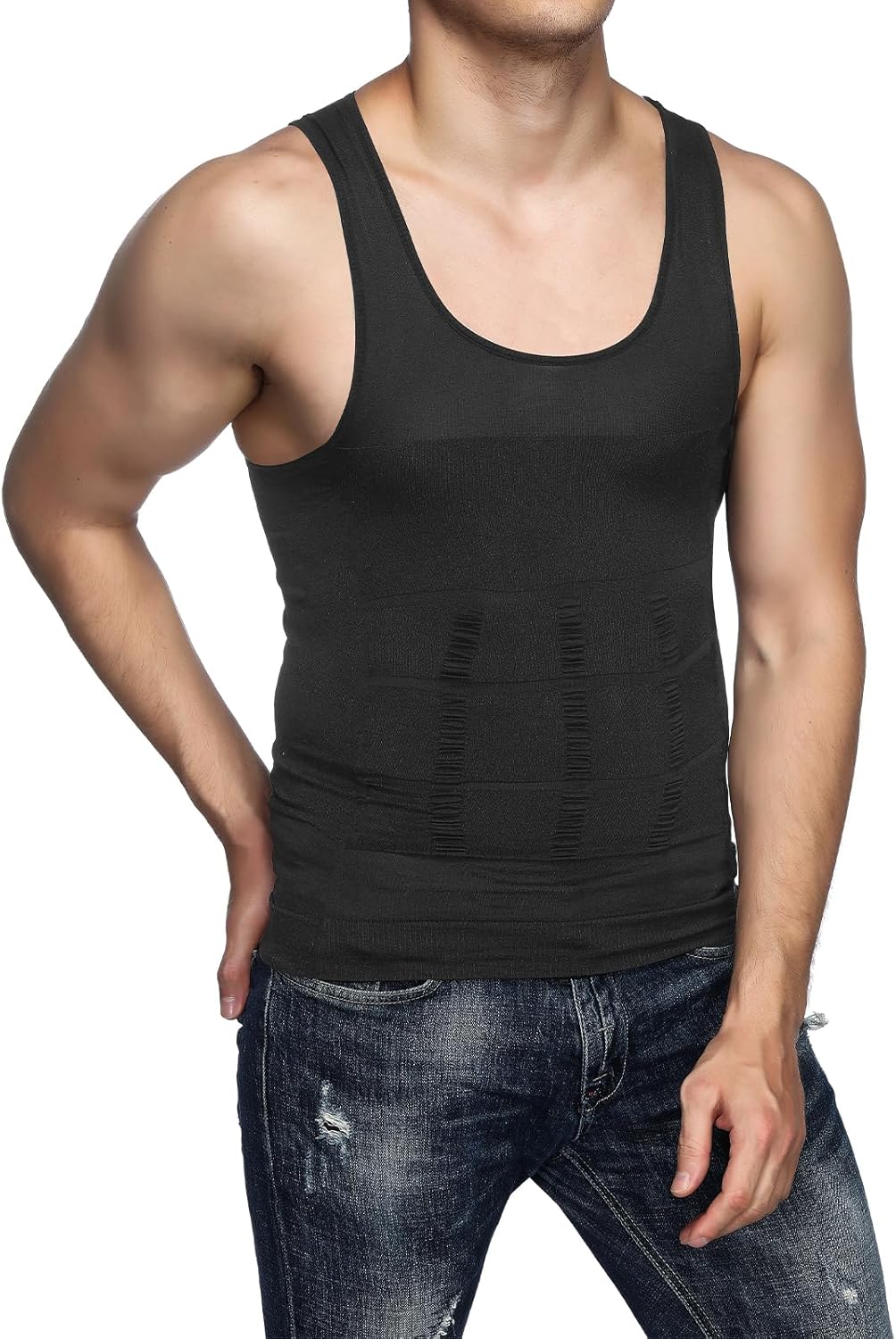 Odoland 5 Pack Men's Compression Shirt Short Sleeve Vest Set, Body Shaper Shapewear Tank Top Base Layer for Sport