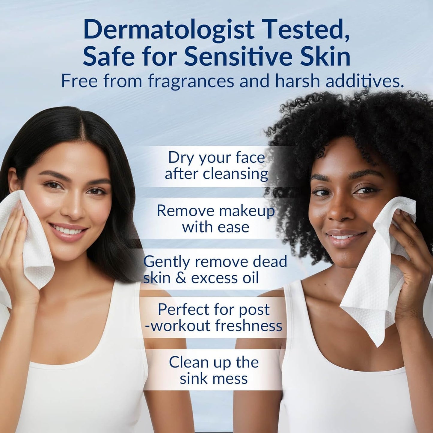 XL Disposable Face Towels, Ultra Soft Makeup Remover Dry Wipes, 100% Biodegradable, Non-Toxic, Facial Towelettes for Washing Face, Thick Towelettes for Sensitive Skin, Unscented, 60 Count