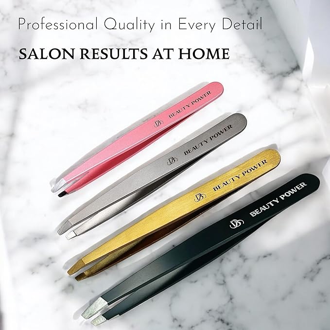 Professional Tweezers - Slant, Durable Lightweight German Stainless Steel, Ultra Precision Tweezers for Eyebrows, Facial Hair, Chin, and Ingrown Hair Removal - Gift (Matte Gray)