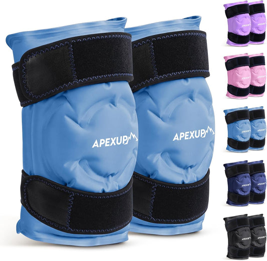 APEXUP Ice Pack for Knee Pain Relief, Large Reusable Wrap After Surgery, Flexible Gel Cold Pack for Injuries, Pain Relief for Back, Shoulder, Elbow, Ankle and Leg (Blue, XXL, 2PK)