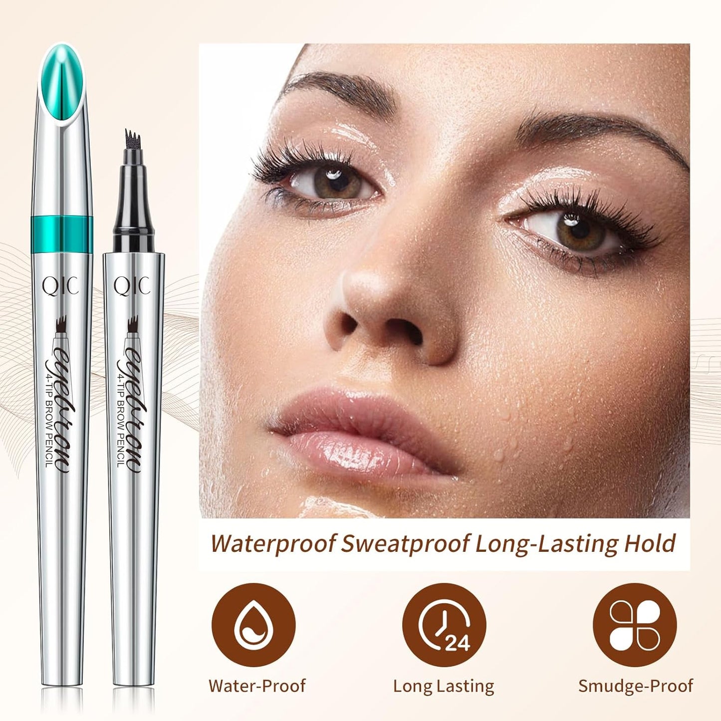 QIC Eyebrow 4 Tip Brow Pencil, Microblading Pen Waterproof Long-Lasting with Upgrade Micro-Fork Tip Applicator for Natural Brows (Black-04)