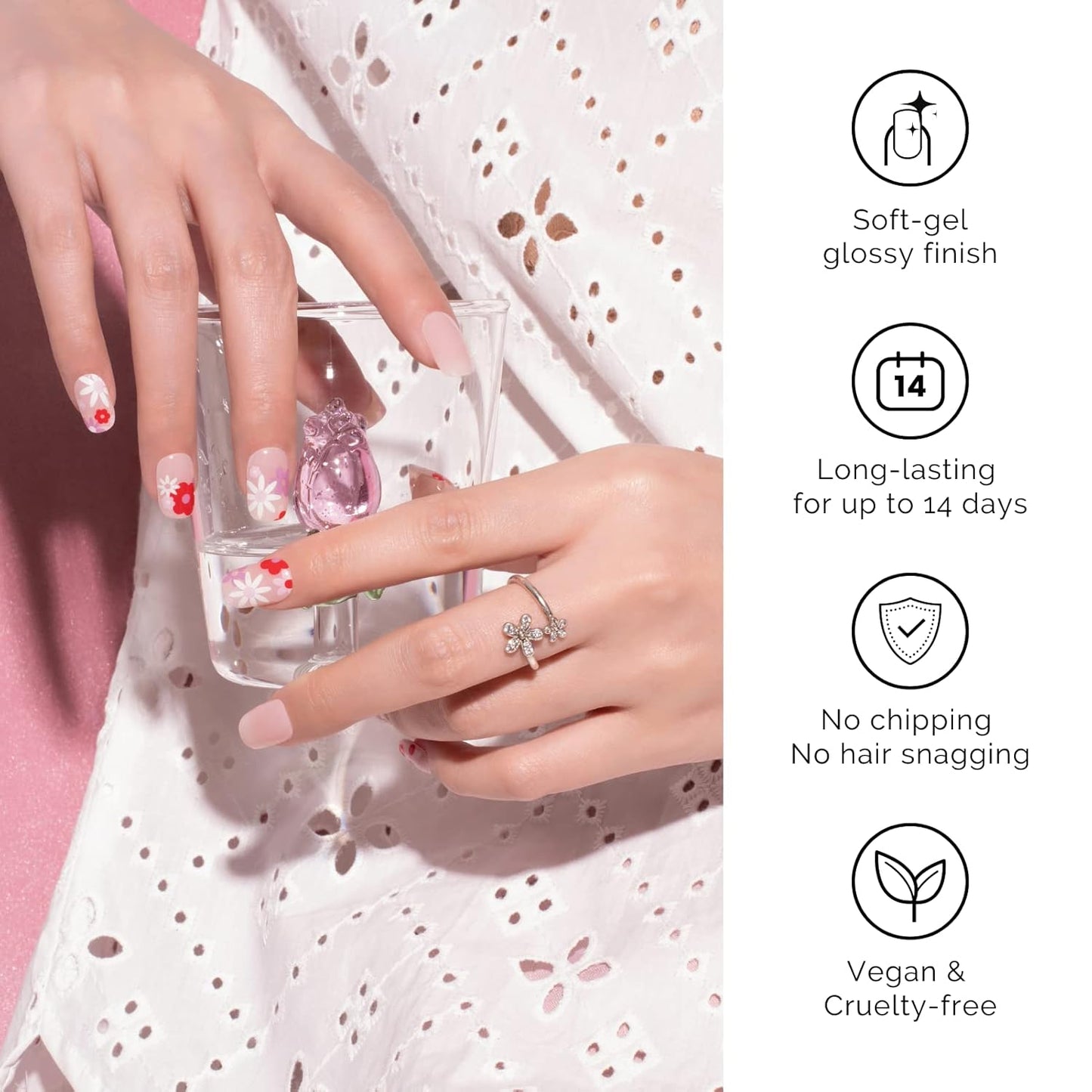 Nailog Semi Cured Gel Nail Strips 34 pcs | Long Lasting Nail Polish Sticker Wraps with Glossy Gel Finish (Florid)