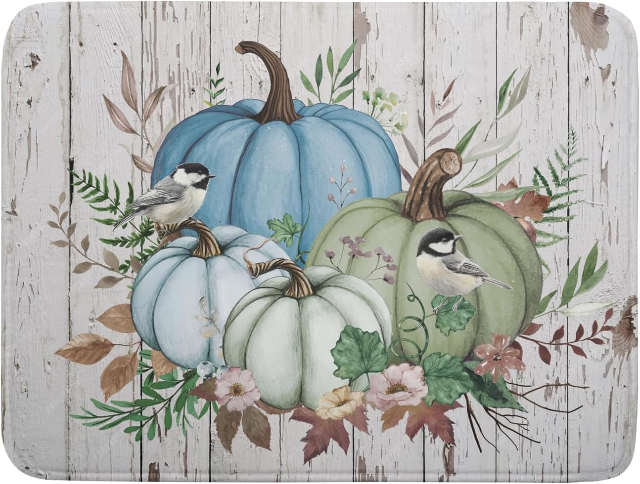 Fall Blue Pumpkin Dish Drying Mat 18x24 inch Autumn Harvest Dish Rack Mats Reversible Microfiber Drainer Pad for Kitchen Countertop Decor