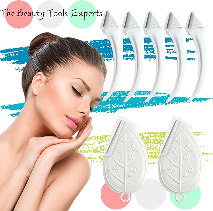 ONEUPIN 12PCS Eyebrow Trimmer Set Stainless Steel Leaves Curved Eyebrow Razor Trimmer Facial Shaver Razor Brow Shaper Suitable for Any Skin Type Hair Removal Accessories for Men Women（White）