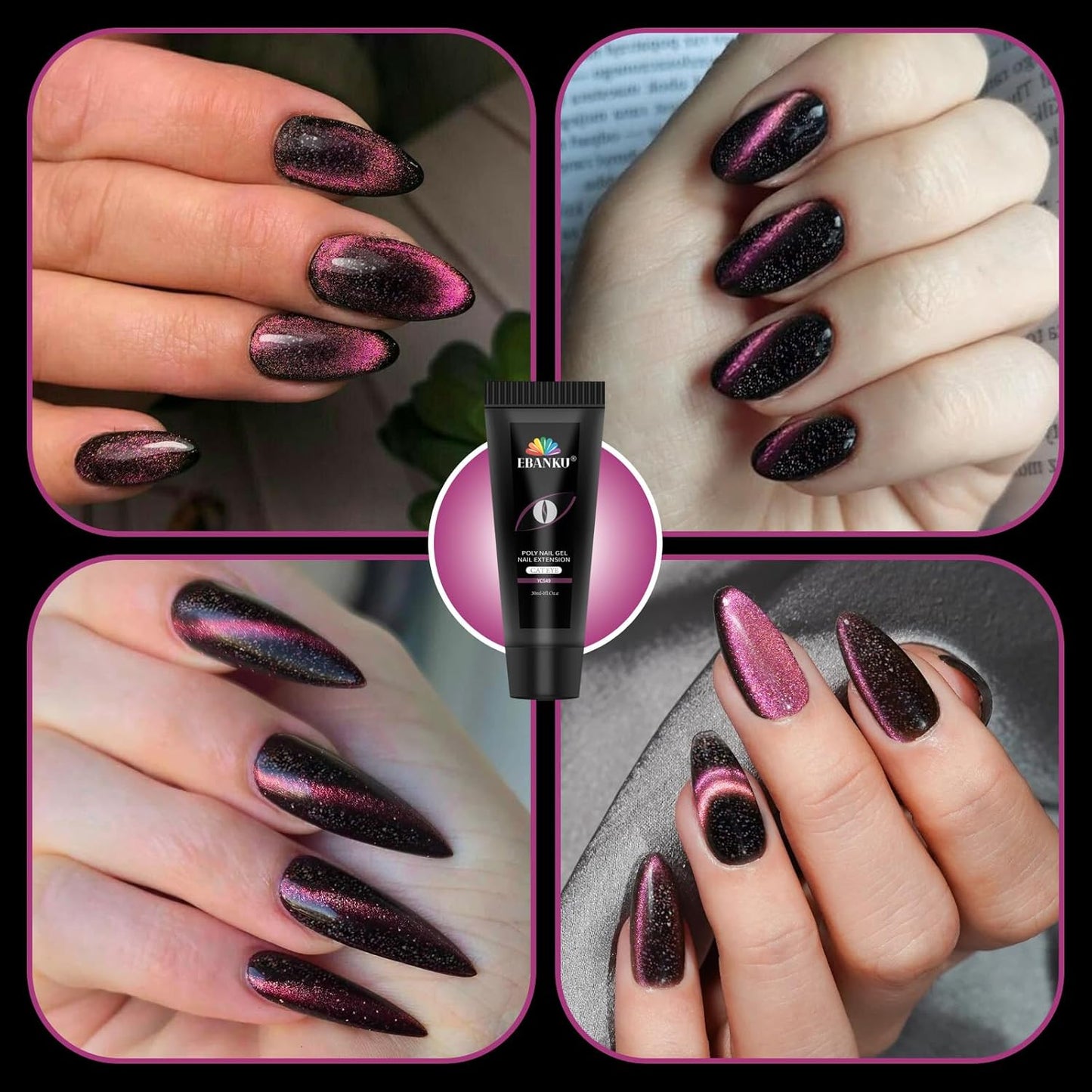 EBANKU Poly Extension Gel, 60g Cat Eye Nails Poly Gel for Beginner & Professional Using, Magnetic Poly Nail DIY Starter for Halloween Nail Art Gift (Purple)