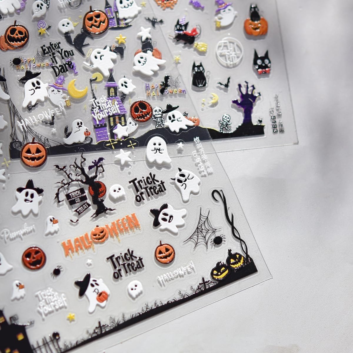 5D Embossed Halloween Nail Stickers Cute Ghost Pumpkin Self-Adhesive Nail Art Pegatinas Uñas with Spider Web Designs Halloween Nails Decals DIY Manicure Supplies for Women Nails Art Decoration 1Sheet