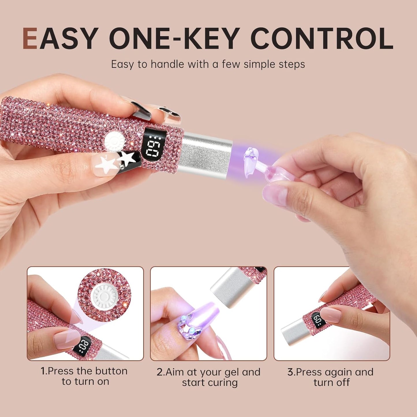 Handheld UV Light for Gel Nails,Mini LED Cordless Nail Lamp for Gel Nail Polish,Portable Flash Cure Lamp,Rechargeable USB Nail Dryer with LCD Display Fast Curing Home DIY