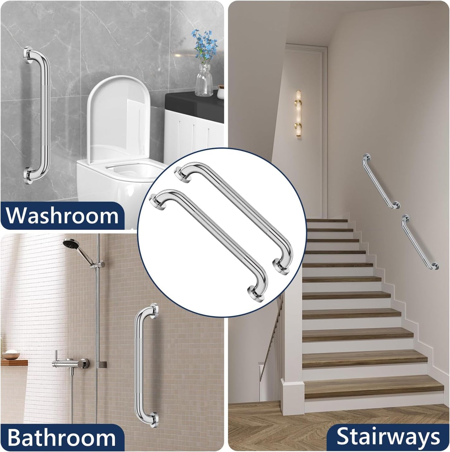Grab Bars for Bathroom 16 Inch Silver Stainless Steel Rhombus Shower Grab Bar Anti Slip Home Care Bath Handrail Safety Hand Rail Support for Showers Seniors Elderly Assist Handicap Bath Handle 2 Pack