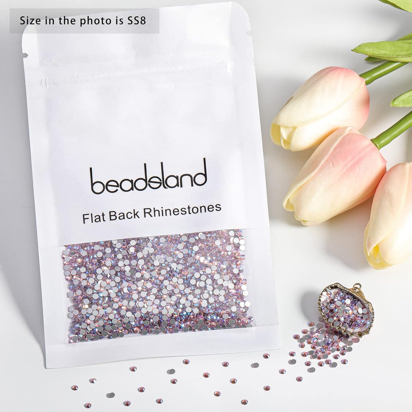Beadsland 1440 Pieces Flat Back Crystal Rhinestones Round Gems,Light Pink AB,SS8,2.3-2.5mm