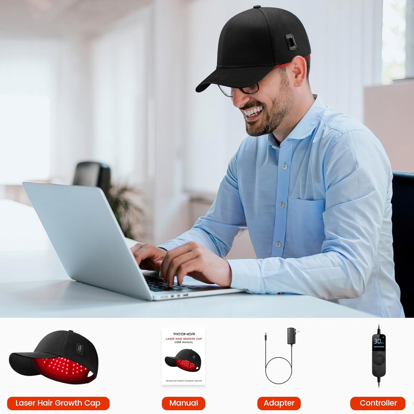 Laser Hair Growth Cap，Red Light theray for Hair, Deep Black Cap