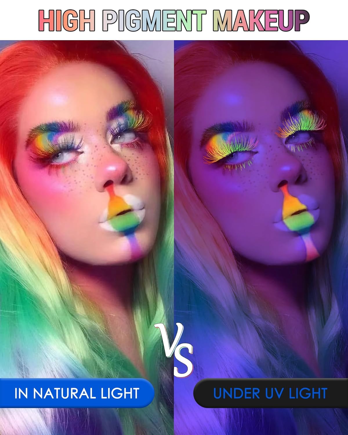 UV Neon Pink Mascara & Eyeliner Set, Waterproof Volumizing Colored Mascara Volume and Length for Lashes Lengthening, Long Lasting Glitter Liquid Eyeliner Pencil, Halloween Glow in the Dark Makeup-05