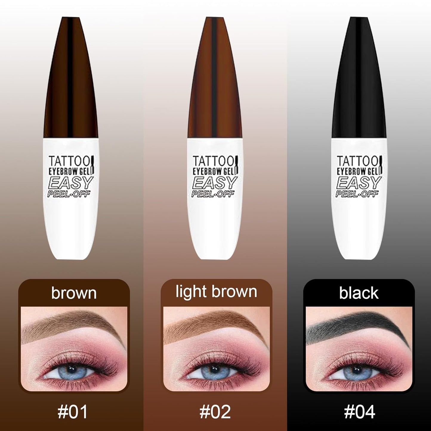 Easy Peel Off Eyebrow Gel Kit, Brown Tattoo Brow Gel, Long-lasting Waterproof and Transfer for Women to Achieve Natural Fuller Brows, Suitable for All Skin Types