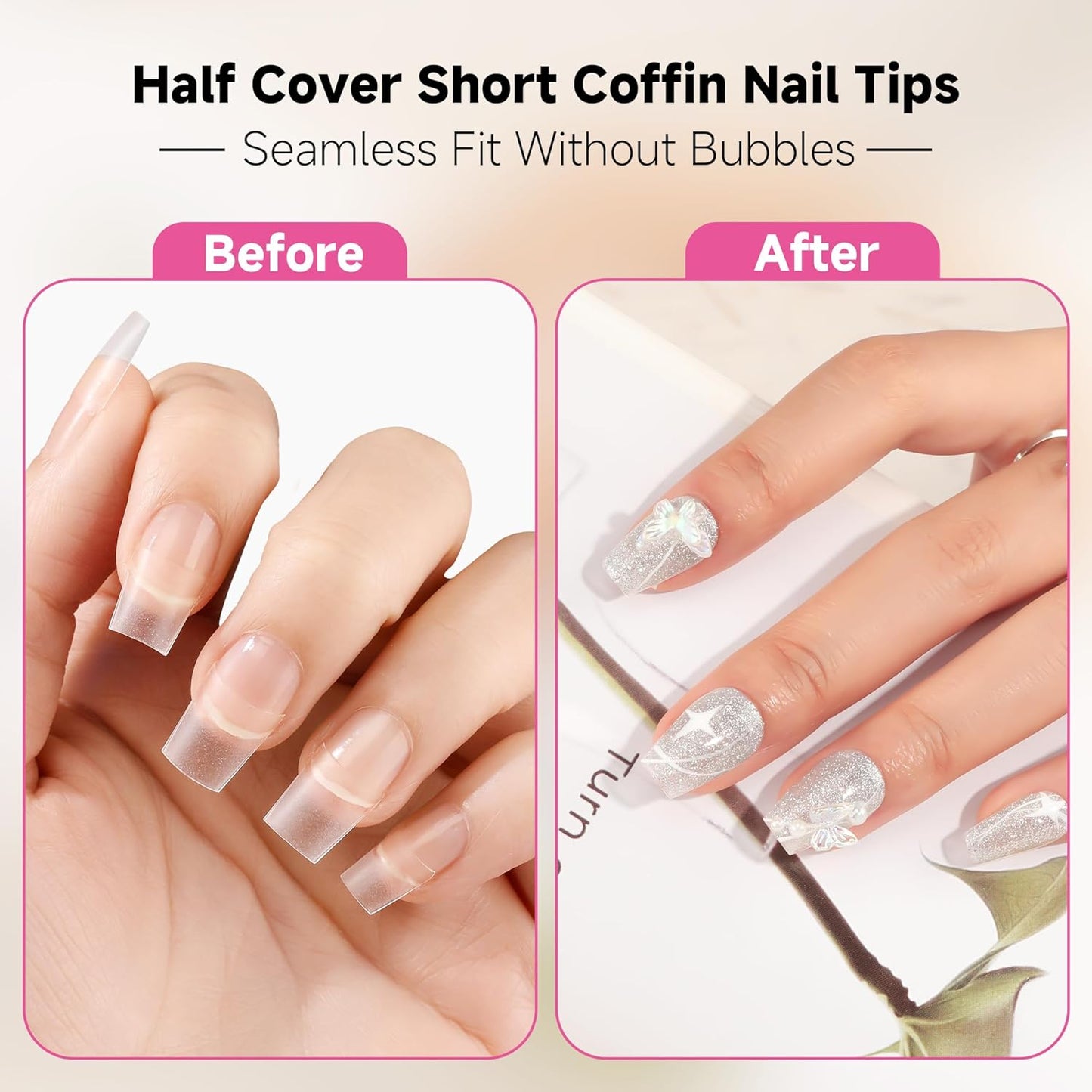 UNA GELLA Short Coffin Fake Nails 504Pcs Half Cover Matte Nail Tips Extra Short Coffin Gel Nail Tips No C Curve Pre-buff No Need File Salon Quality Nail Extension DIY Nail Art Salon 12 Sizes