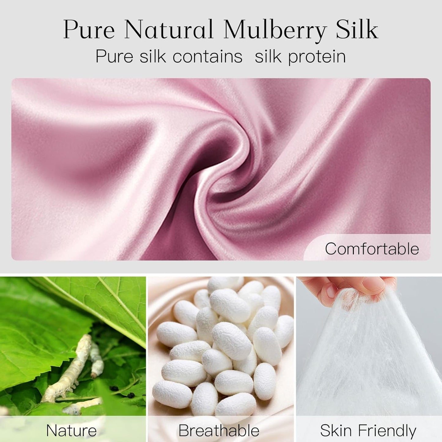 100% Natural Silk Eye Mask for Women Men, Soft Pressureless Cooling Blackout Eye Covers for Sleeping, Large Size Sleep Mask fits All Heads Adjustable, 1PC, Lotus Pink