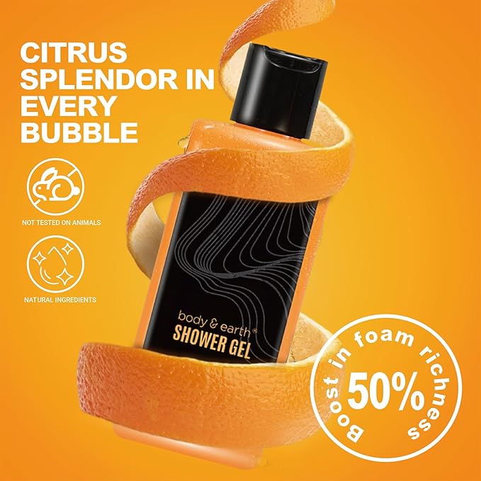 Body & Earth Gift Baskets for Men Bath Set Citrus Scented Bath and Body Gift Set with Body Lotion, Face Wash, Shower Gel, Bubble Bath, Loofah, Birthday Fathers Day Gifts