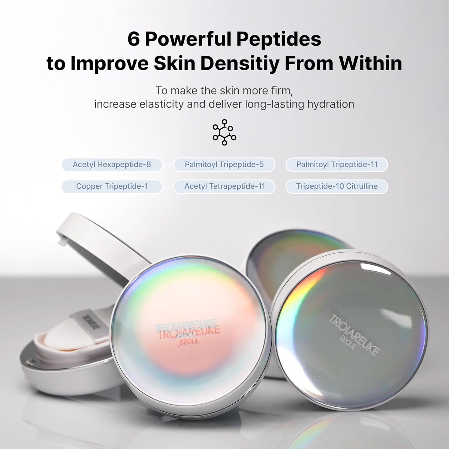 TROIAREUKE Seoul "Bridal" Cushion Foundation(#21, Pink Beige), Korean Cushion Foundation, K-Beauty, Hydrating, Long-lasting, Lightweight, Natural Finish, Anti-Aging, Moisture, Whitening, SPF 50+