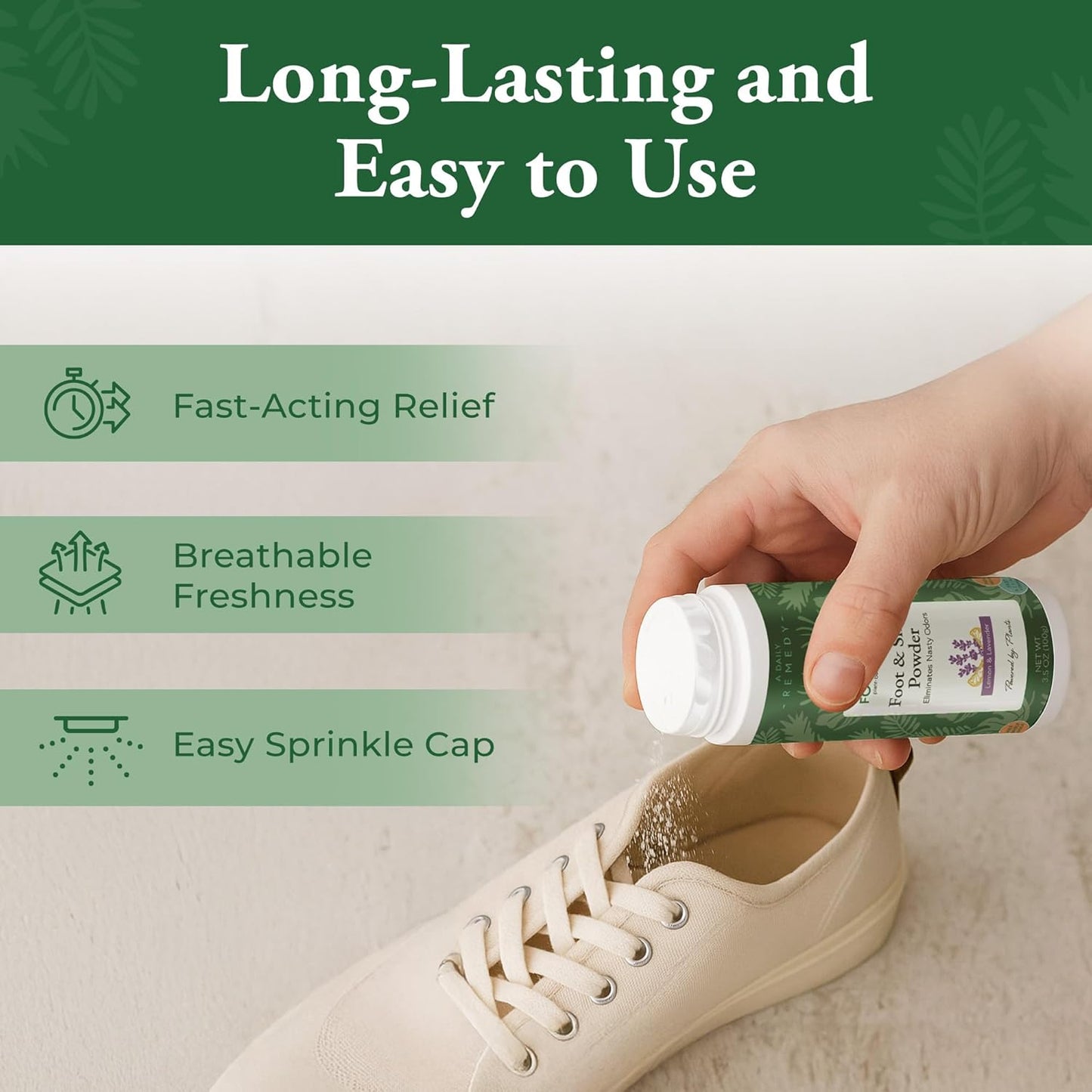 FOOT SENSE All Natural Foot & Shoe Powder, Foot Deodorant, Talc-Free, Odor Eliminator, Disinfects & Deodorizes, Long-Lasting up to 6 Months Safe for Men, Women, Kids, Athletes, 100g (2 Pack)