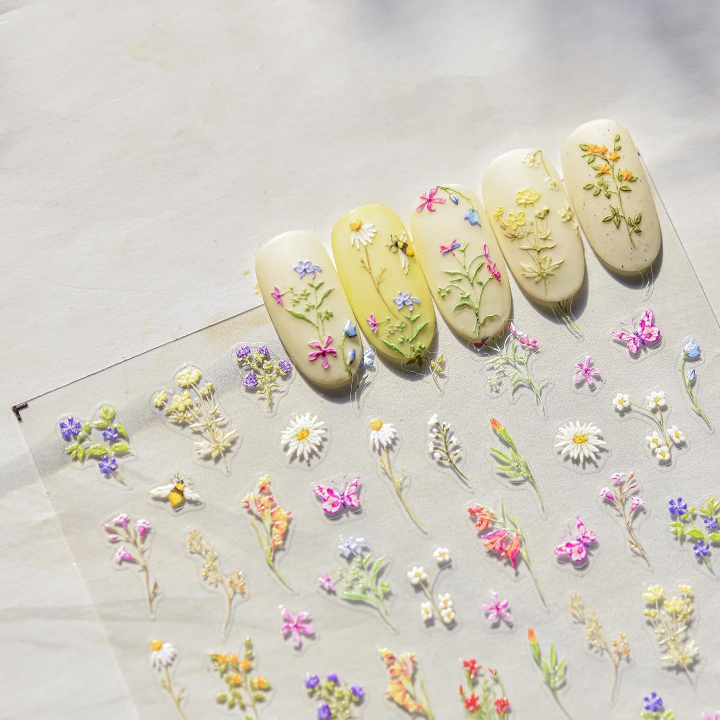 Spring Nail Art Stickers Decals 5D Self Adhesive Colorful Flower Nail Stickers for Nail Art Cute Floral Nail Decals Spring Summer Nail Supplies for Women Girls