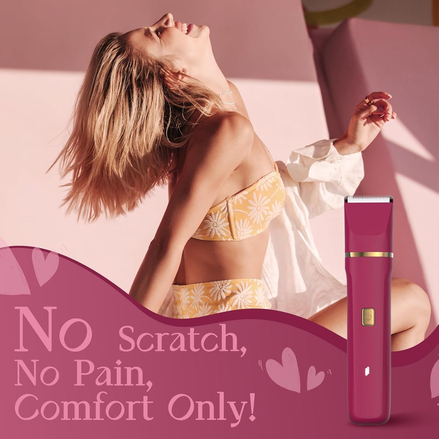 Electric Bikini Trimmer for Women - Waterproof Pubic Hair Trimmer & Facial Shaver, Rechargeable Cordless Electric Razor with Ceramic Blades, IPX7 Shower-Safe for Sensitive Skin, Christmas Gift for Her