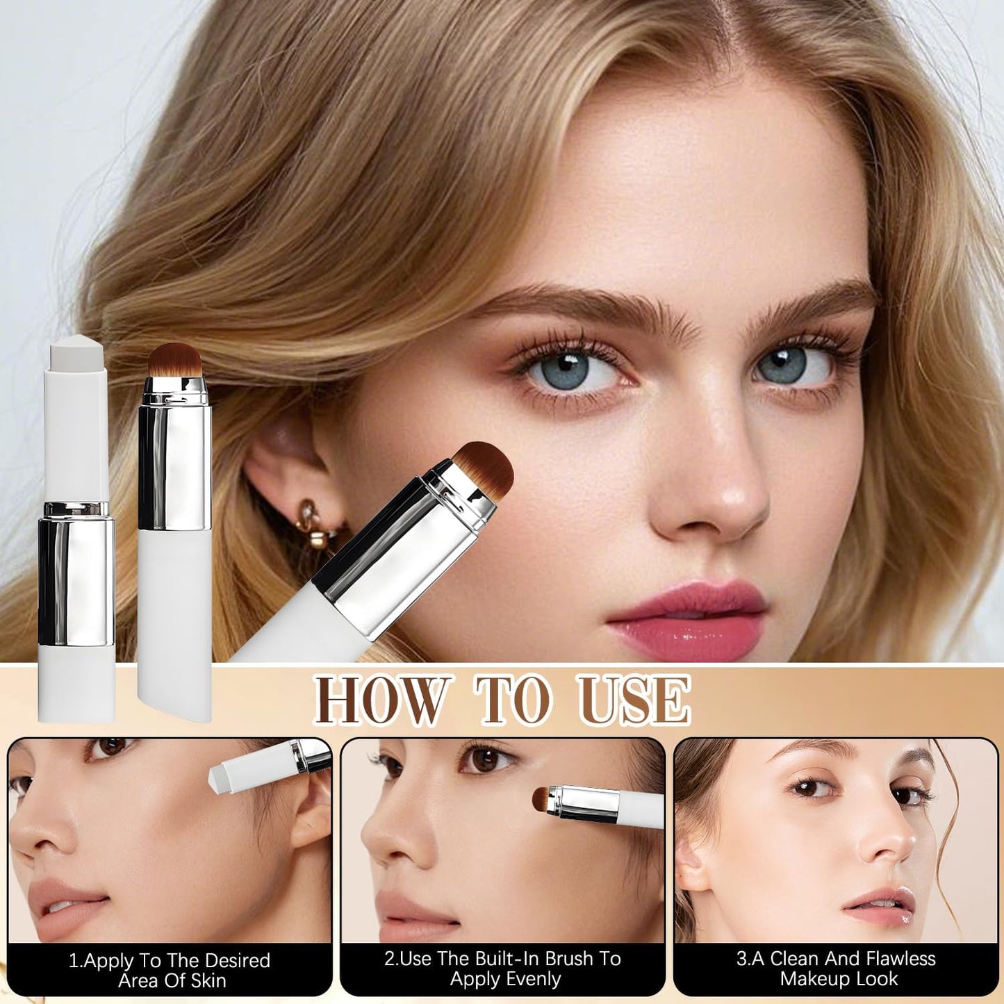 Blanc Cover Cream Stick, Color Changing Brightening Makeup Base, Hydrating Concealer, White Foundation for Flawless Look (Ivory)