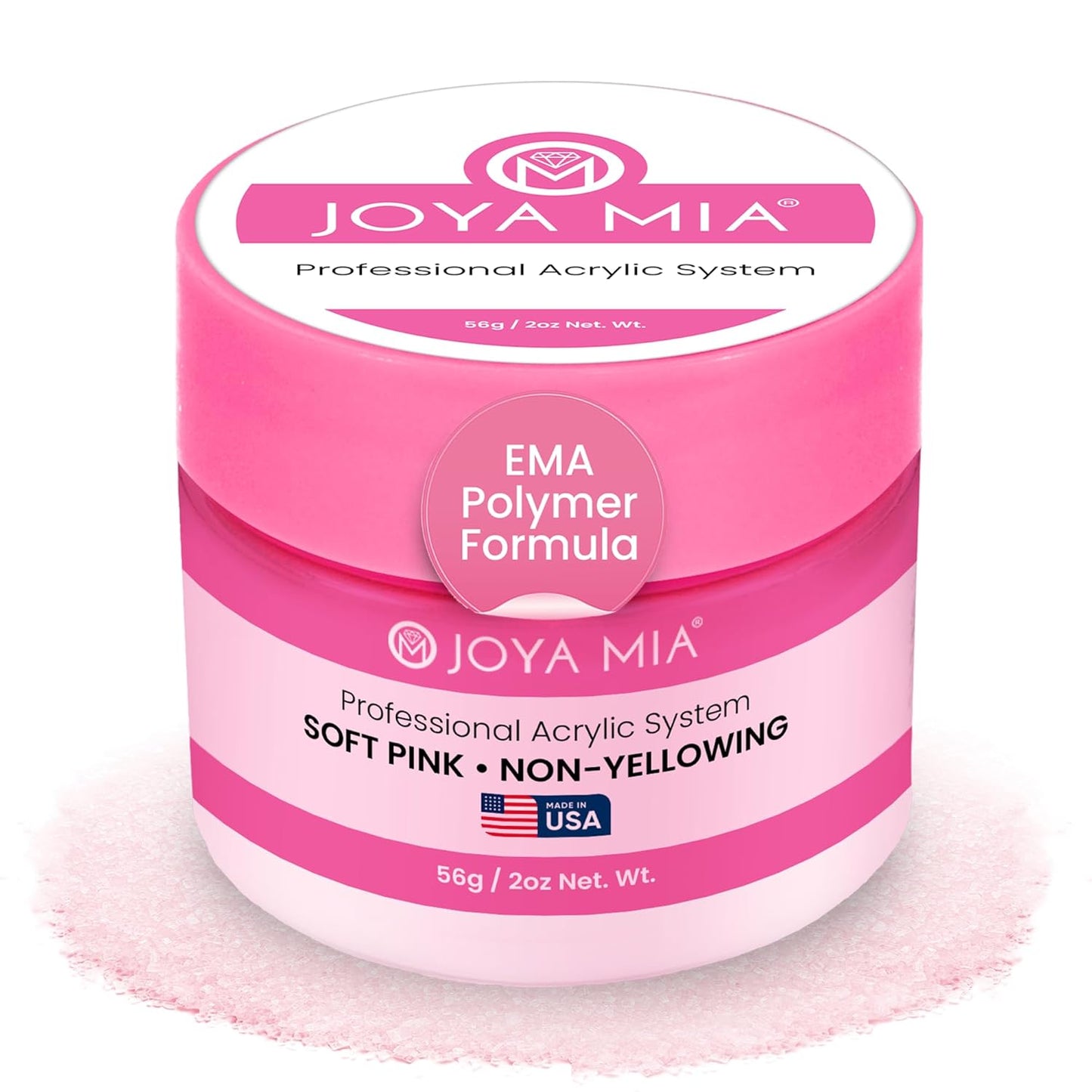 Joya Mia Acrylic Powder for Nails, MMA-Free, Super Adhesion Professional Powder for Flawless & Long-Lasting Nail Enhancements, Easy Application, Vibrant & Stunning Colors - Soft Pink, 2 oz