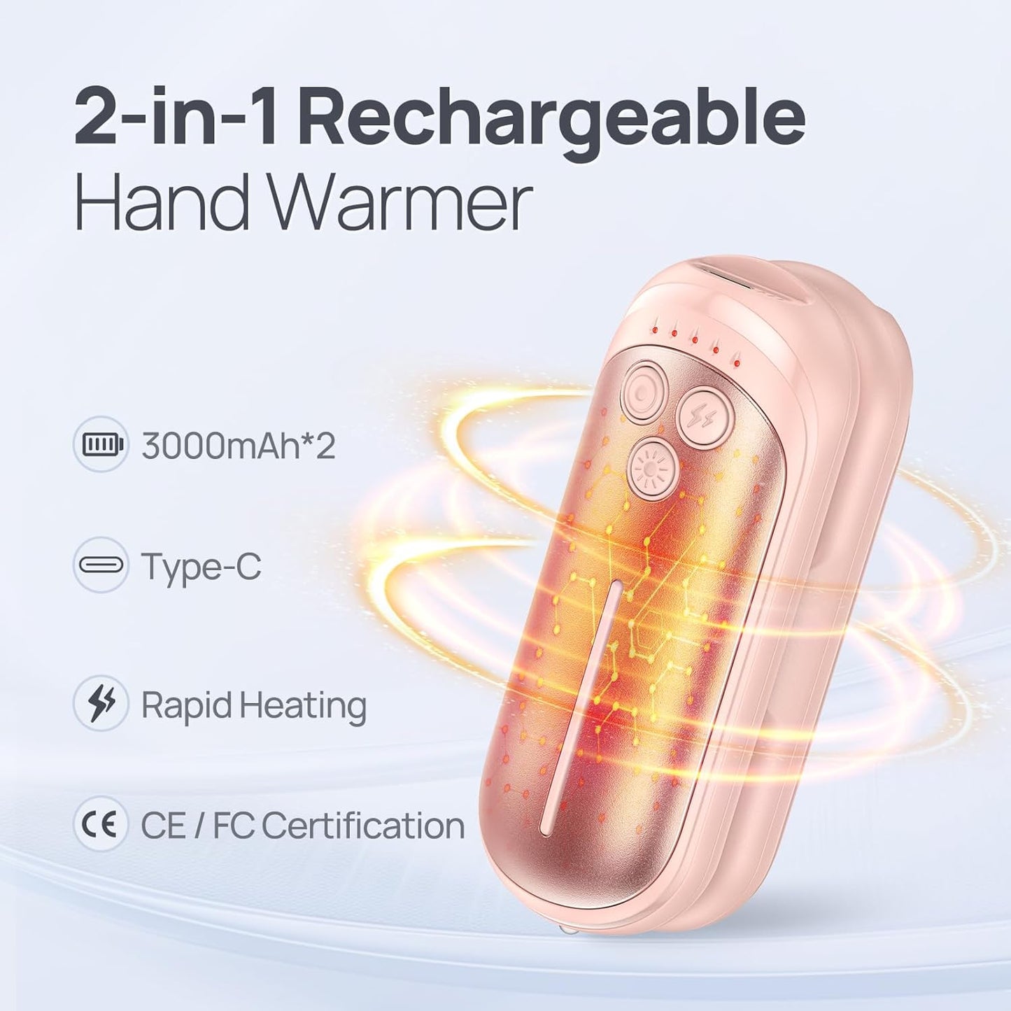 Rechargeable Hand Warmers 2 Pack, 6000mAh Electric Hand Warmer Rechargeable, 2 in 1 Portable Hand Warmers with AI Smart Chips, Outdoor, Hunting, Camping for Family for Christmas