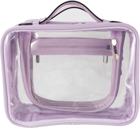 SANHECUN traveling toiletry bag large clear cosmetics case makeup bag Dimensions | LxWxH:10” x 4.5” x 7.5” (Purple, Medium)