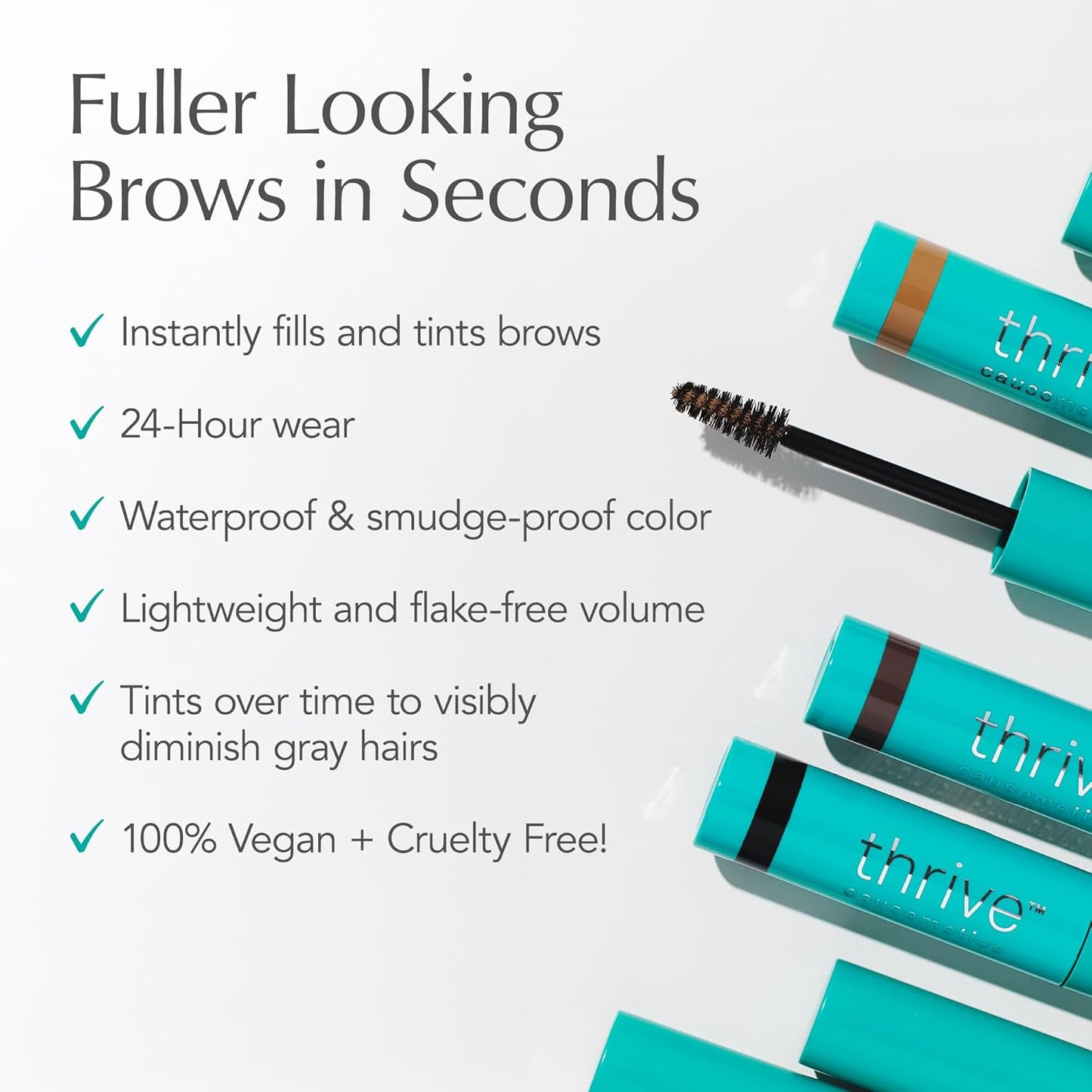 Thrive Causemetics Instant Brow Fix Semi-Permanent Eyebrow Gel, Waterproof Tinted Eye Brow Gel with Vitamin B5, Smudge-Proof, Long Lasting Definition, Vegan & Cruelty Free, Serena (Deep Brown)