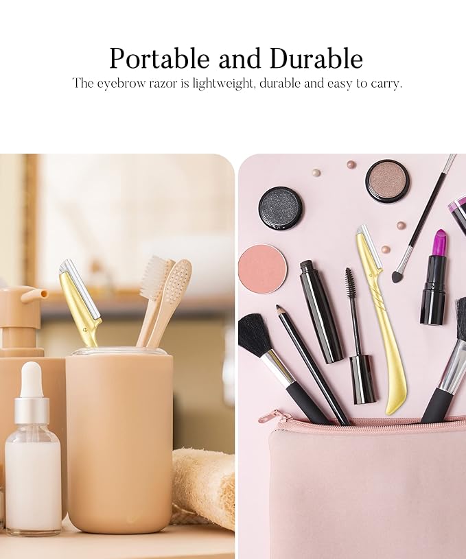 ennva Eyebrow Razor for Women - Eyebrow Trimmer Dermaplaning Tool- Ergonomic Eyebrow Shaper and Facial Razor for Peach Fuzz-Exfoliating Face Razor for Eyebrows-Eye Brow Shaver Razors w/ 7 Blades- Gold