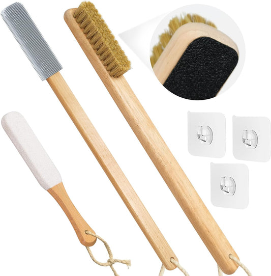 Long Handle Toe Gap Cleaning Brush+Body Shower Brush+Foot Grinder, Silicone Foot Scrubber for Shower, Feet Cleaner Scrub Foot Care for Seniors,Elderly, Men and Women,Grey