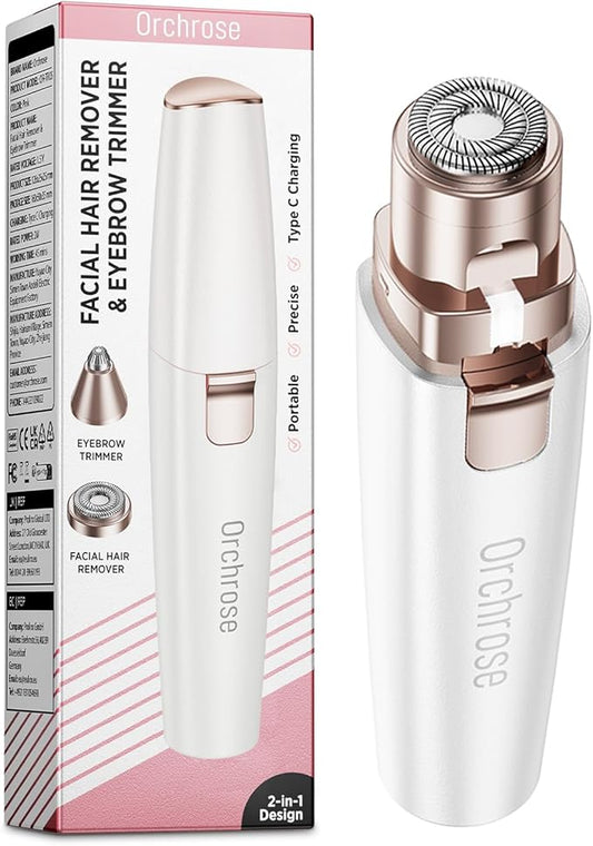 Rechargeable Facial Hair Remover for Women: 2-in-1 Device for Shaping Eyebrows and Removing Face Peach Fuzz (Pearl White)