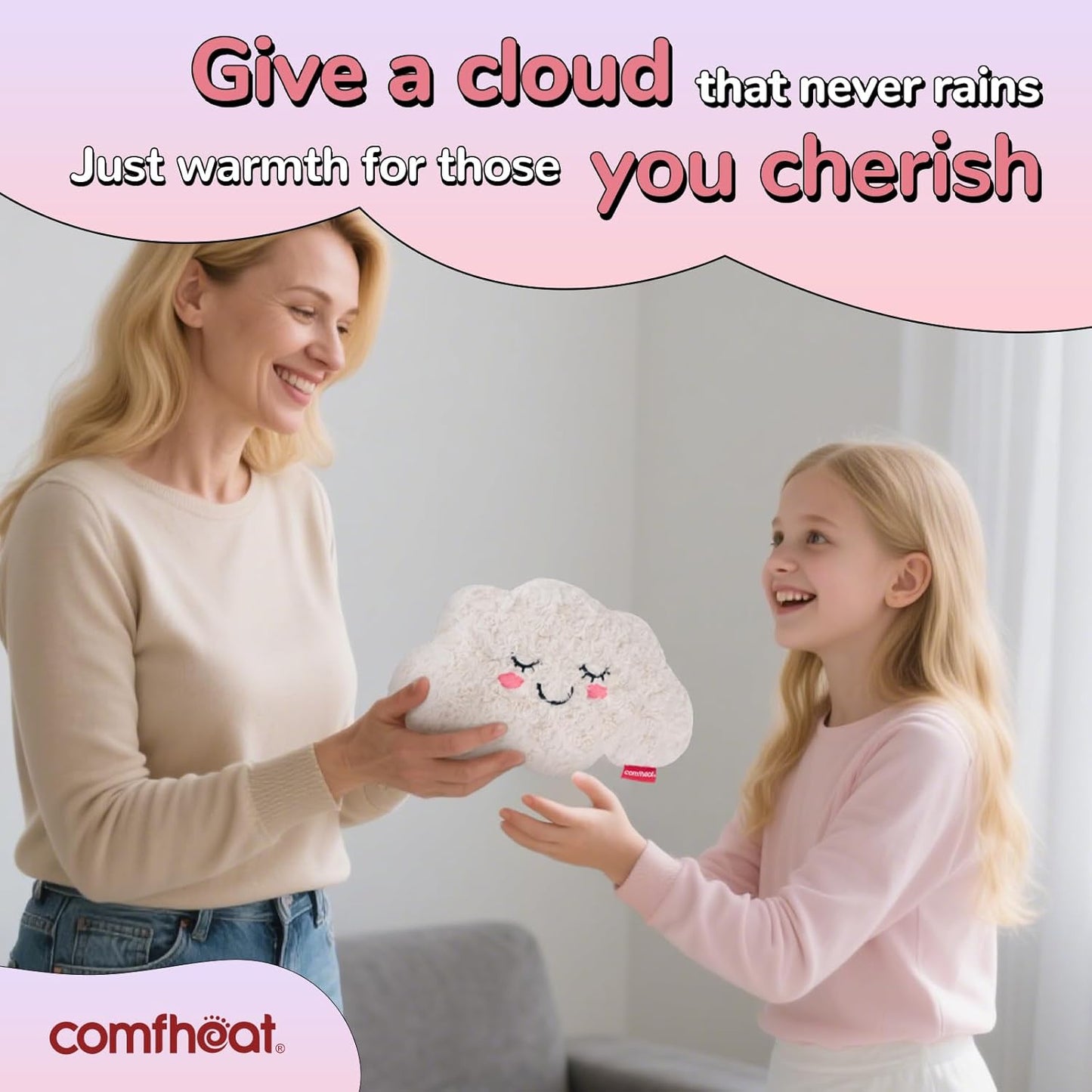 Microwave Unscented Heating Pad for Pain Relief, Moist Heat Pack Hot Compress for Period Cramps, Shoulder, Muscles, Cute Cloud Plush Heating Pad, Gift for Girl Women Kids, with Washable Cover