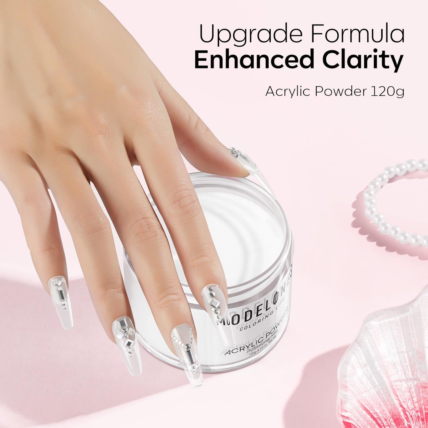 Modelones Clear Acrylic Powder, 4.23oz Acrylic Powder Large Capacity Professional Acrylic Nail Powder Polymer for 3D French Nail Manicure Extension Nail Carving, Long-Lasting Beauty Gifts