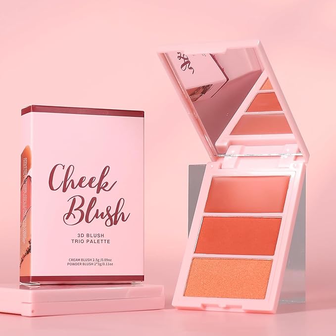 3D Blush Palette, Multi-Use Makeup Powder Pink Blush Palette Glow Makeup Cream Blush For Cheeks, Lightweight, Smooth, Blendable, Contour & Highlight Face for Shimmery Or Matte Finish(04#）
