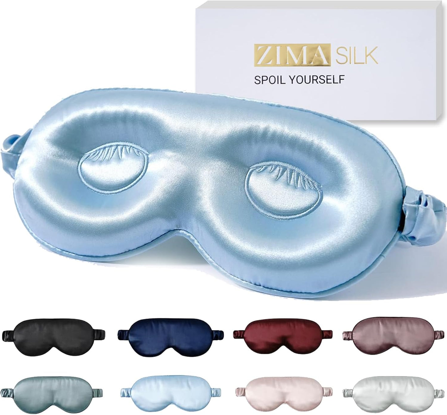 ZIMASILK Adjustable 22 Momme 100% Pure Mulberry Silk Sleep Mask, 3D Contoured Cup Eye Mask for Sleeping, Super Soft Breathable Blindfold, Perfect Blocks Light for Sleeping. (Sky Blue)