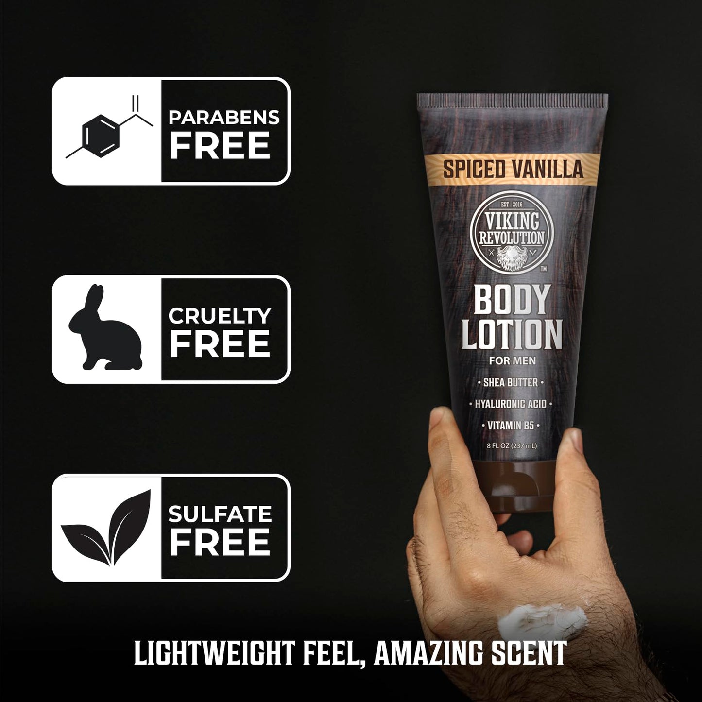 Viking Revolution Spiced Vanilla Body Lotion for Men – Mens Lotion for Dry Skin with Shea Butter, Hyaluronic Acid and Vitamin B5 – Nourishing Mens Body Lotion for Hydrated and Smooth Skin - 8oz,1 Pack