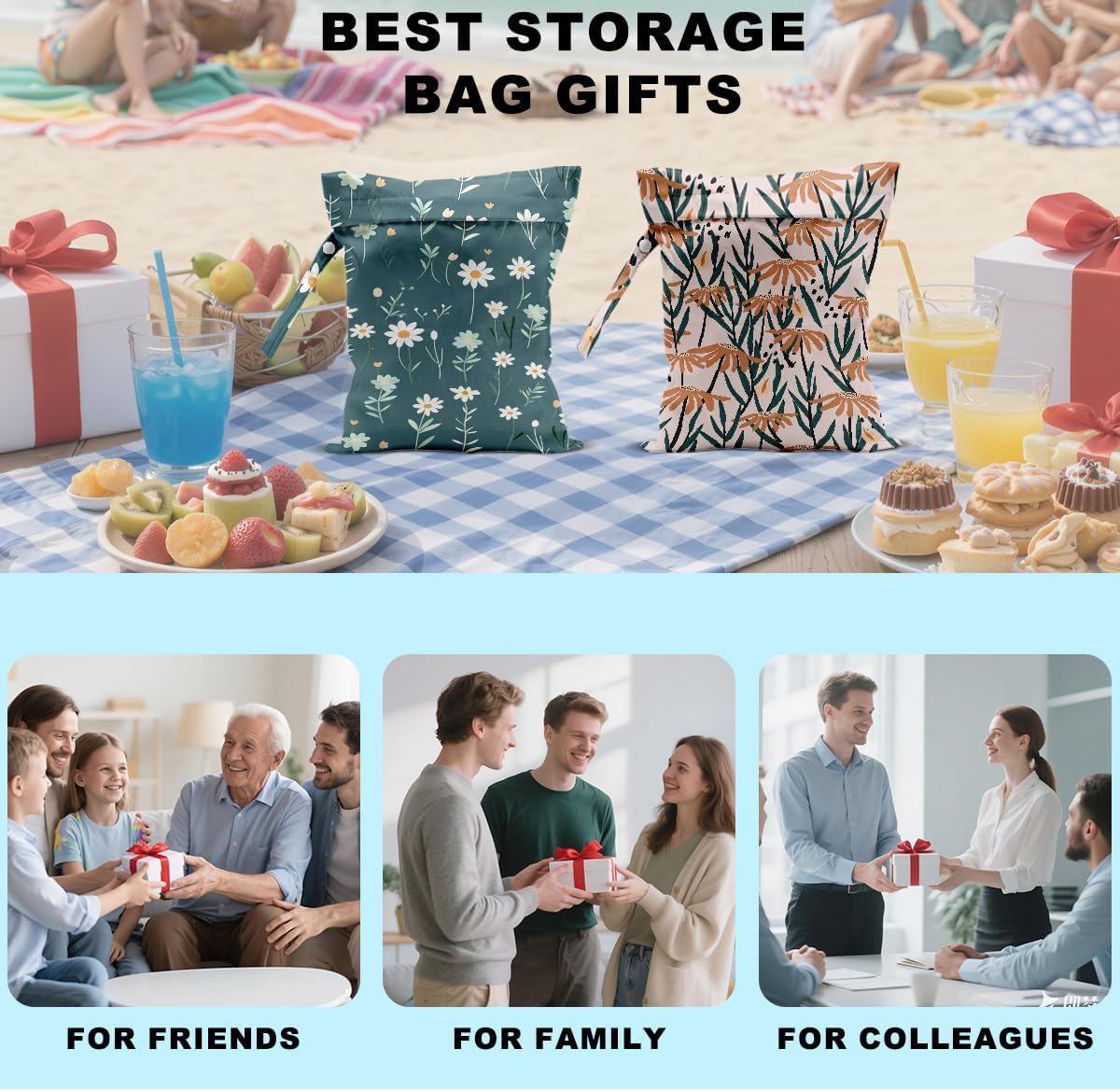 2Pcs Wild Flower Wet Bag 12x10 Inch, Daisy Waterproof Travel Laundry Bags, Floral Washable Reusable Wet Dry Bag for Swimsuit Pool Beach Diapers Dirty Yoga Gym Clothes, Flowers Gifts for Women Friend