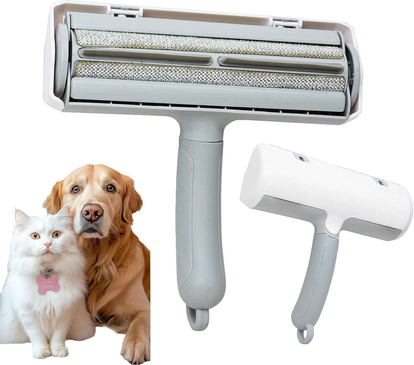 Pet Hair Remover & Lint Roller - Removes Cat/Dog Hair from Car Interiors, Furniture, Couches, Carpets, and Bedding - Reusable & Washable Animal Fur Removal Tool for Pet Owners (White&Gray)