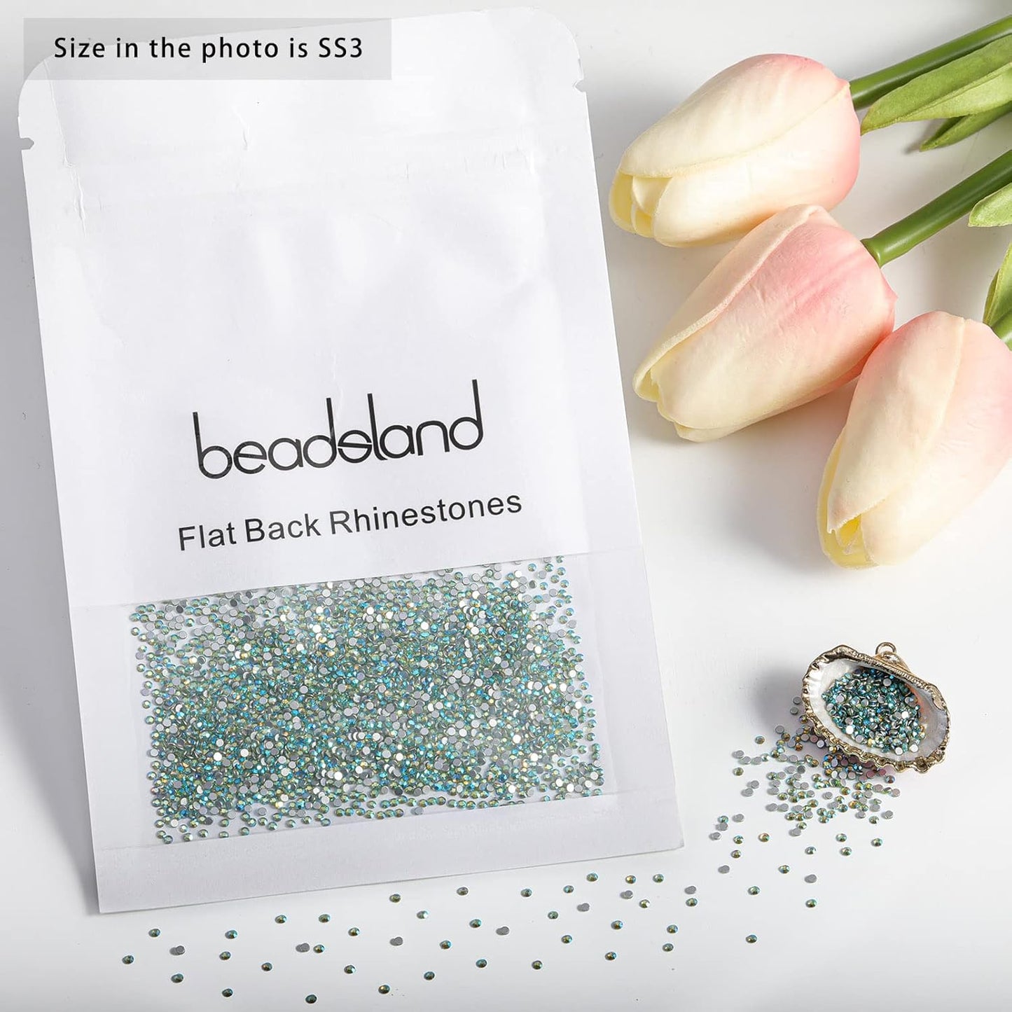 Beadsland 1440 Pieces Flat Back Crystal Rhinestones Round Gems, Peridot AB,SS3,1.2-1.4mm