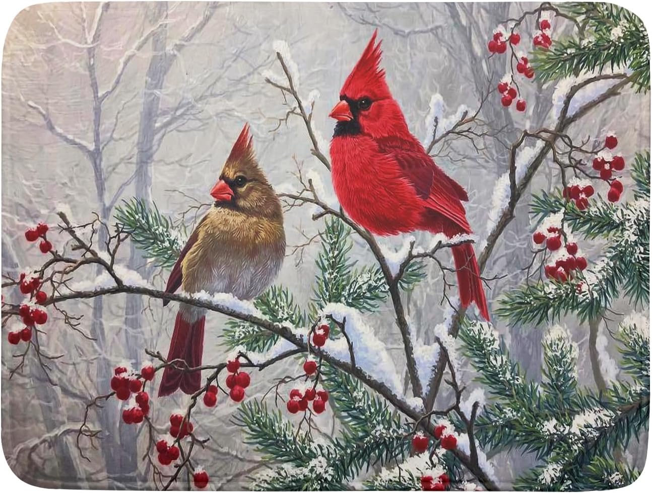 Red Bird Dish Drying Mat Merry Christmas Dishes Pad Absorbent Fast Dry Dish Drainer Mat Protector for Kitchen Counter 18 x 24 Inches