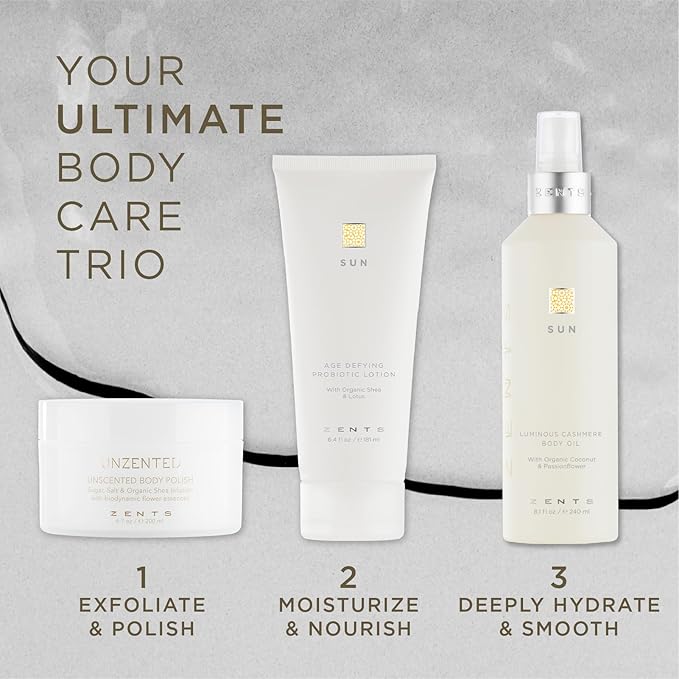 Zents Luminous Cashmere Body Oil (Sun Fragrance) | Moisturizing Body Oil with Vitamin E & Organic Coconut Oil | Softens & Smooths Skin | 8 fl oz