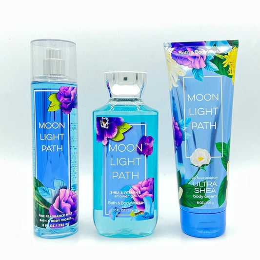 Bath & Body Works Moonlight Path Body Set - Shower Gel 10 Fl Oz, Fine Fragrance Mist 8 Fl Oz & Body Cream 8 Fl Oz