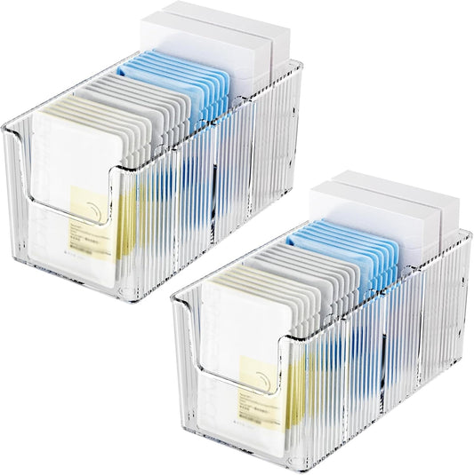 2 Pack Extra Thick Acrylic Makeup Organizer with Removable Dividers - Waterproof Bathroom Storage for Sheet Masks/Essences/Cosmetics, Clear Visible Design, Space-Saving Vanity Organizer