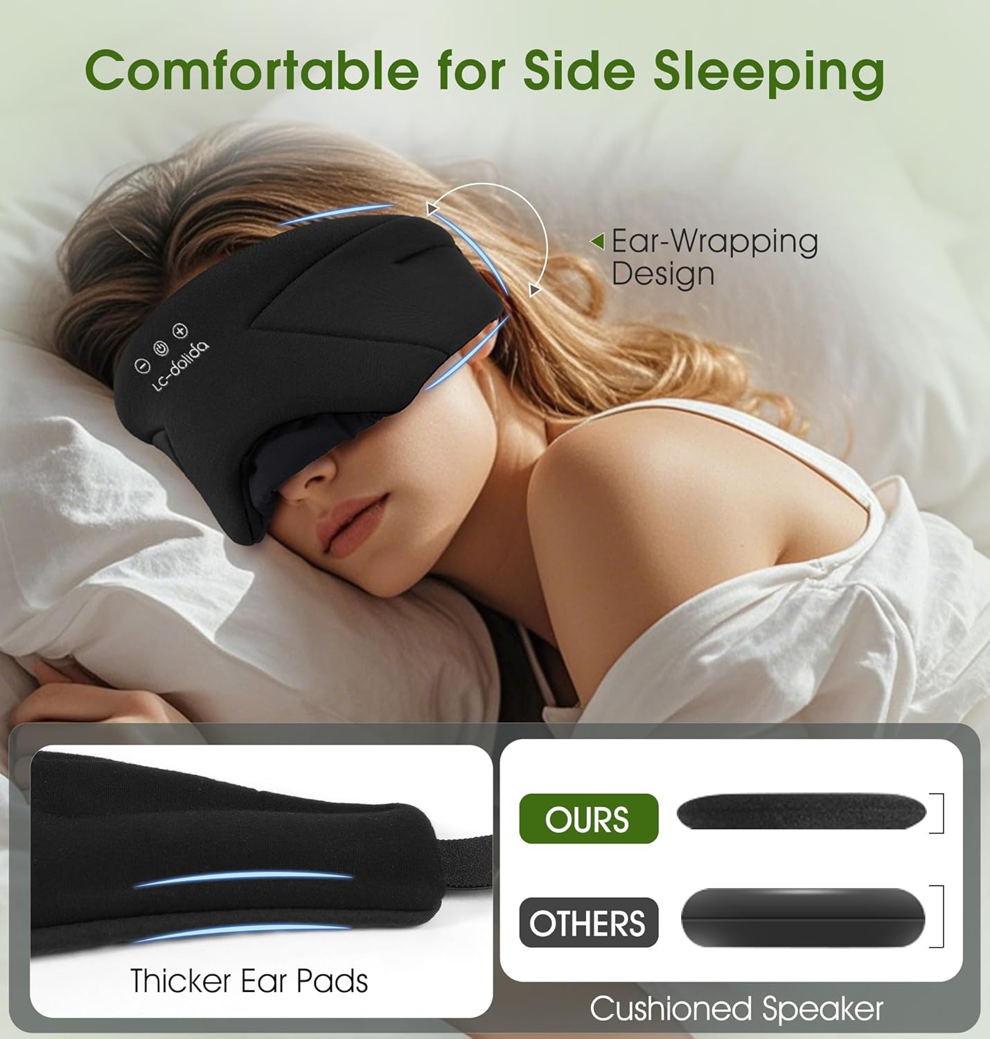 Sleep Mask with Headphones Bluetooth 5.4, LC-dolida Wireless Music Eye Mask for Sleeping Headphones with Soft Bamboo Cotton Cooling Breathable,Ultra-Thin Stereo Speaker for Side Sleepers